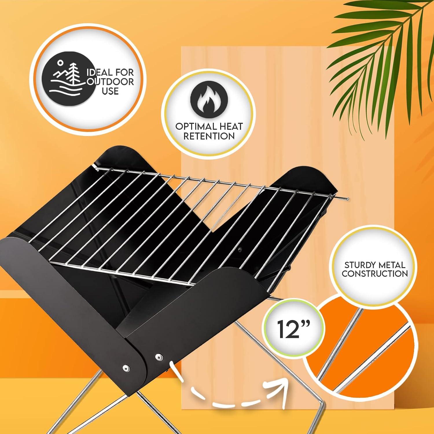 imagePAMI 12 Portable BBQ Tabletop Charcoal Grill With Folding Legs For Backyard Patio Camping Tailgating amp Picnics Lightweight Metal Outdoor Cooking Grill For Steaks Chicken Veggies12 Rectangle Tabletop Grill Black