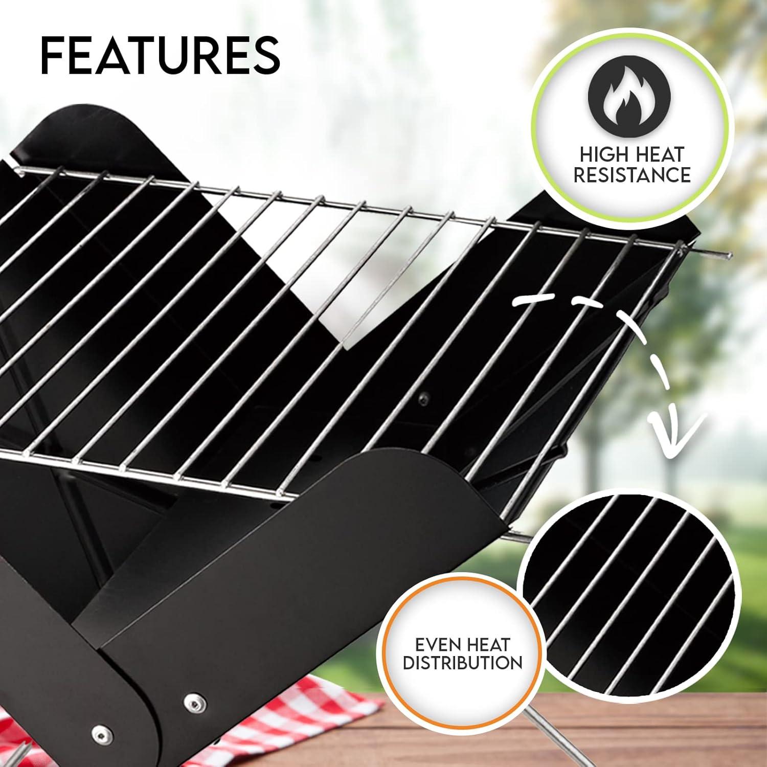 imagePAMI 12 Portable BBQ Tabletop Charcoal Grill With Folding Legs For Backyard Patio Camping Tailgating amp Picnics Lightweight Metal Outdoor Cooking Grill For Steaks Chicken Veggies12 Rectangle Tabletop Grill Black