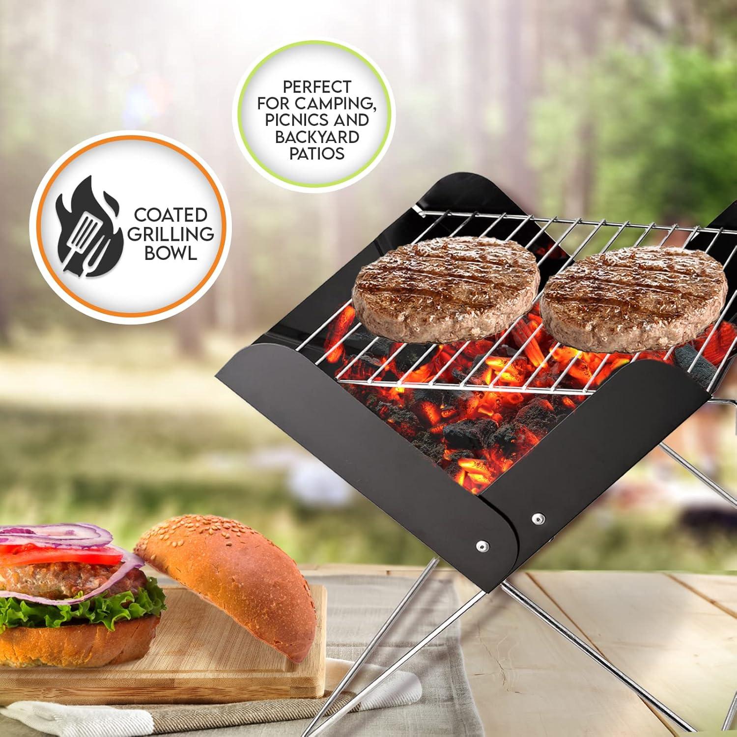 imagePAMI 12 Portable BBQ Tabletop Charcoal Grill With Folding Legs For Backyard Patio Camping Tailgating amp Picnics Lightweight Metal Outdoor Cooking Grill For Steaks Chicken Veggies12 Rectangle Tabletop Grill Black