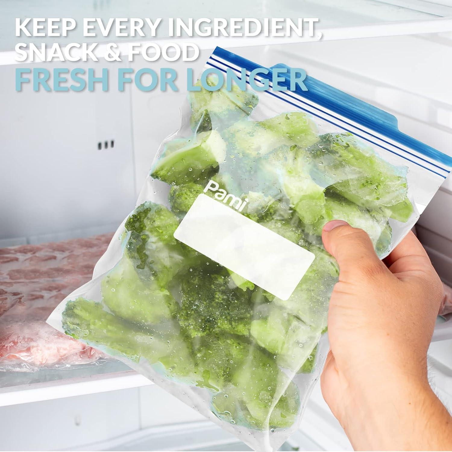 imagePAMI 60 Ct Reusable Leakproof Gallon Slider Freezer Bags with Expandable Bottom Double Zipper Closure Write on Label