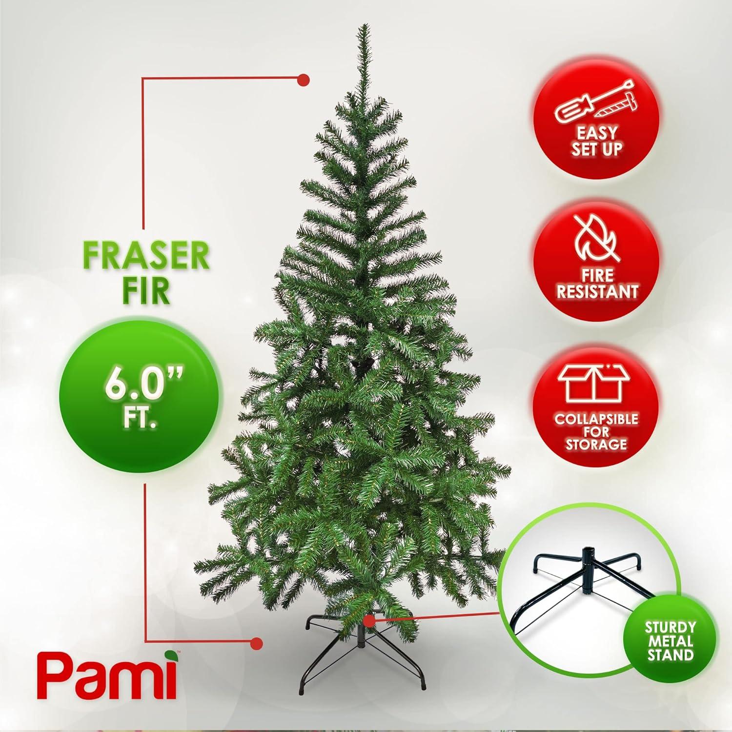 imagePAMI Artificial Christmas Tree 6ft Fraser Fir Tree with 550 Tips Green Christmas Tree with Metal Stand EasyAssembly FoldUp Realistic Xmas Tree for Holiday Home Dcor