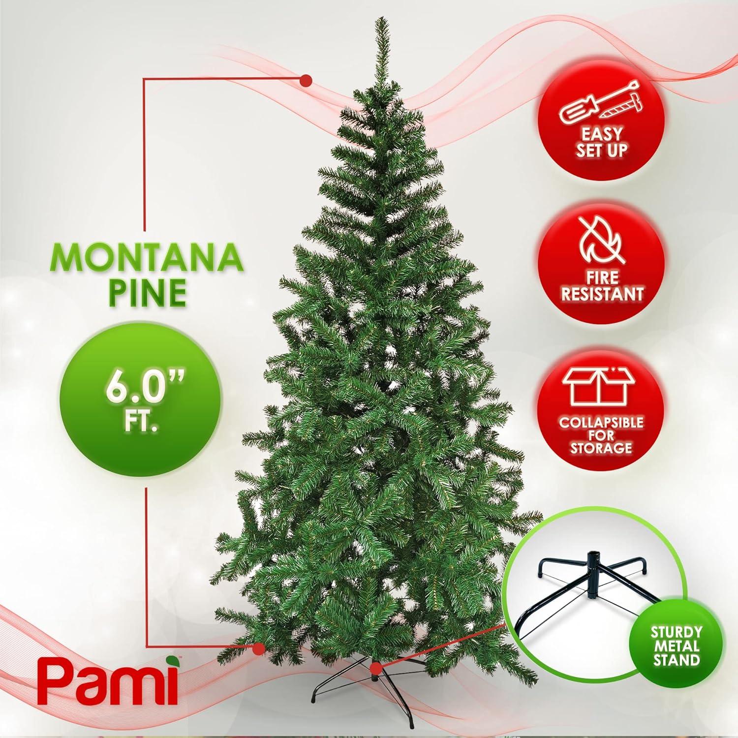 imagePAMI Artificial Christmas Tree 7ft Montana Pine Tree with 800 Tips Green Christmas Tree with Metal Stand EasyAssembly FoldUp Realistic Xmas Tree for Holiday Home Dcor