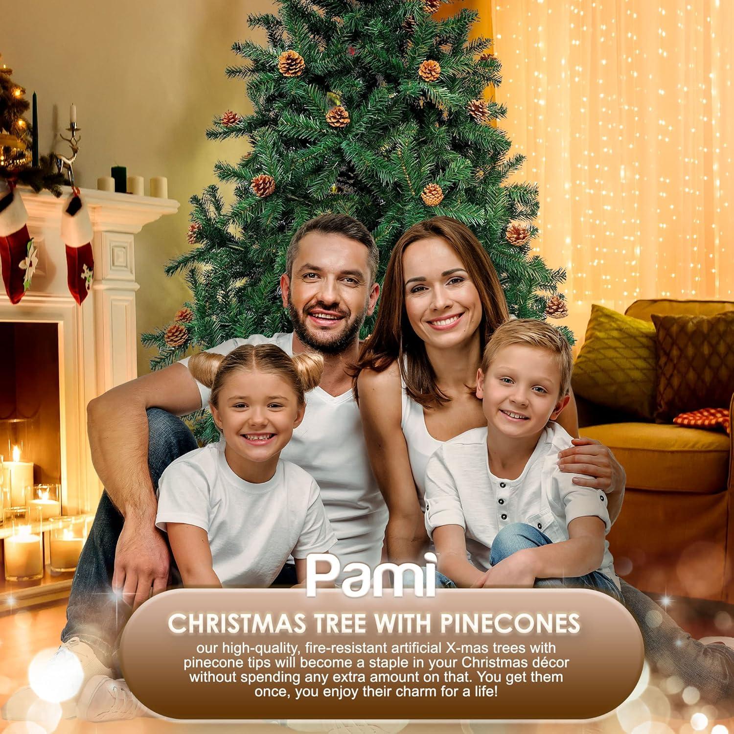 imagePAMI Artificial Christmas Tree with Pine Cones 6ft Douglas Fir Tree with 802 Tips Green Christmas Tree with Metal Stand EasyAssembly FoldUp Realistic Xmas Tree for Holiday Home Dcor