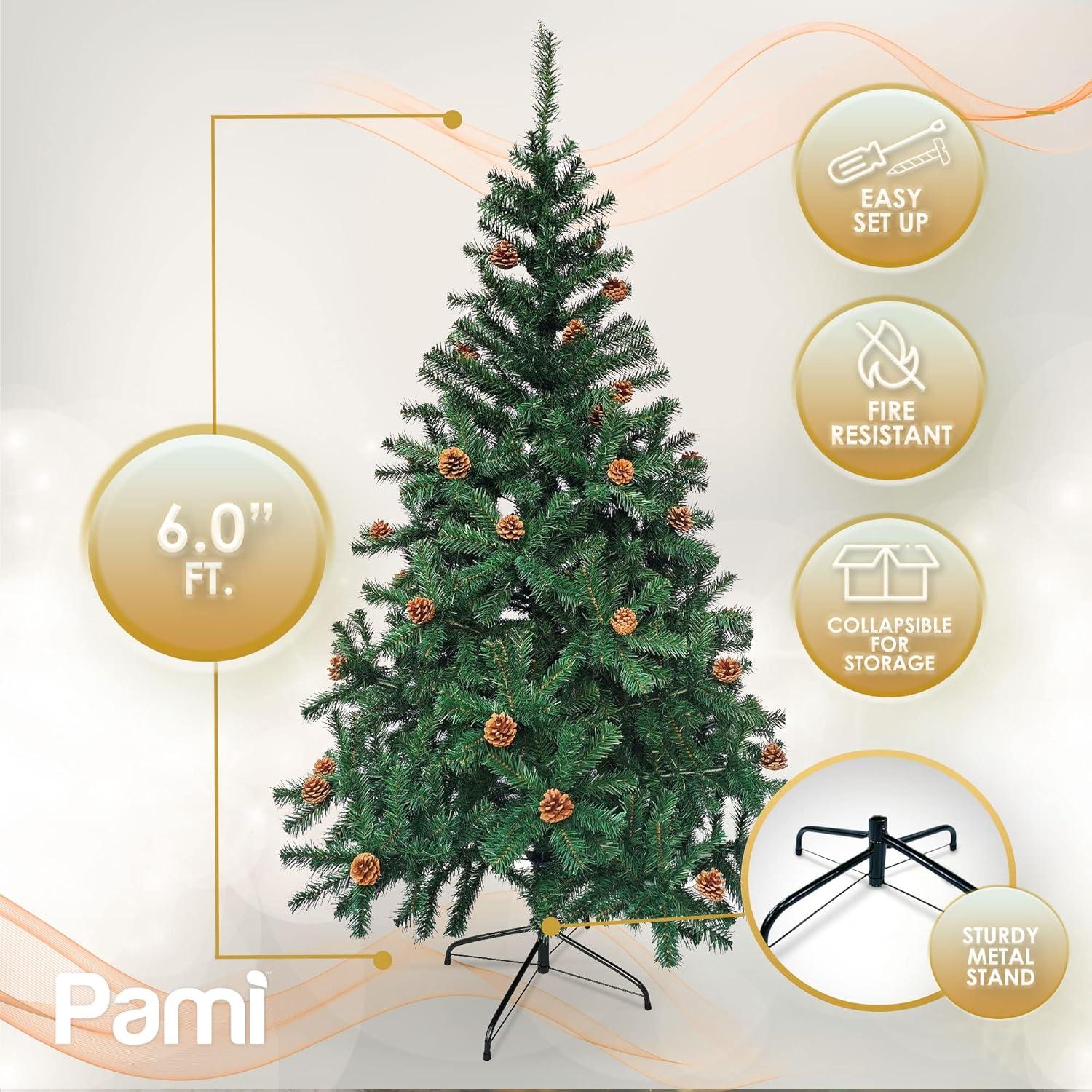 imagePAMI Artificial Christmas Tree with Pine Cones 6ft Douglas Fir Tree with 802 Tips Green Christmas Tree with Metal Stand EasyAssembly FoldUp Realistic Xmas Tree for Holiday Home Dcor