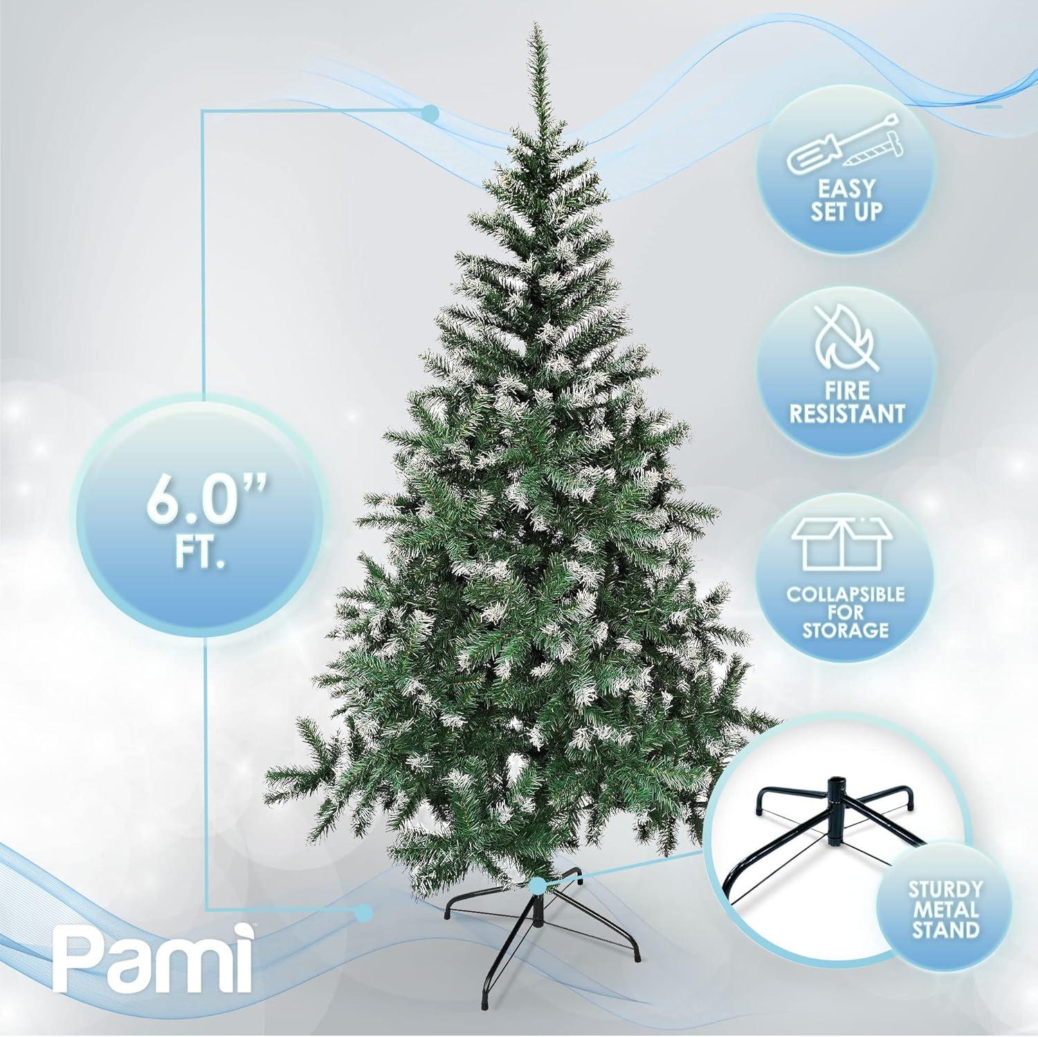 imagePAMI Artificial Christmas Tree with White Tips 6ft Douglas Fir Tree with 802 Tips Green Christmas Tree with Metal Stand EasyAssembly FoldUp Realistic Xmas Tree for Holiday Home Dcor