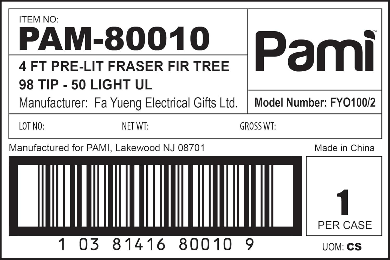 imagePAMI Artificial PreLit Christmas Tree 4ft Fraser Fir Tree with 98 Tips amp 50 Lights Green Fake Christmas Tree with Metal Stand EasyAssembly FoldUp Realistic Xmas Tree for Holiday Home Dcor