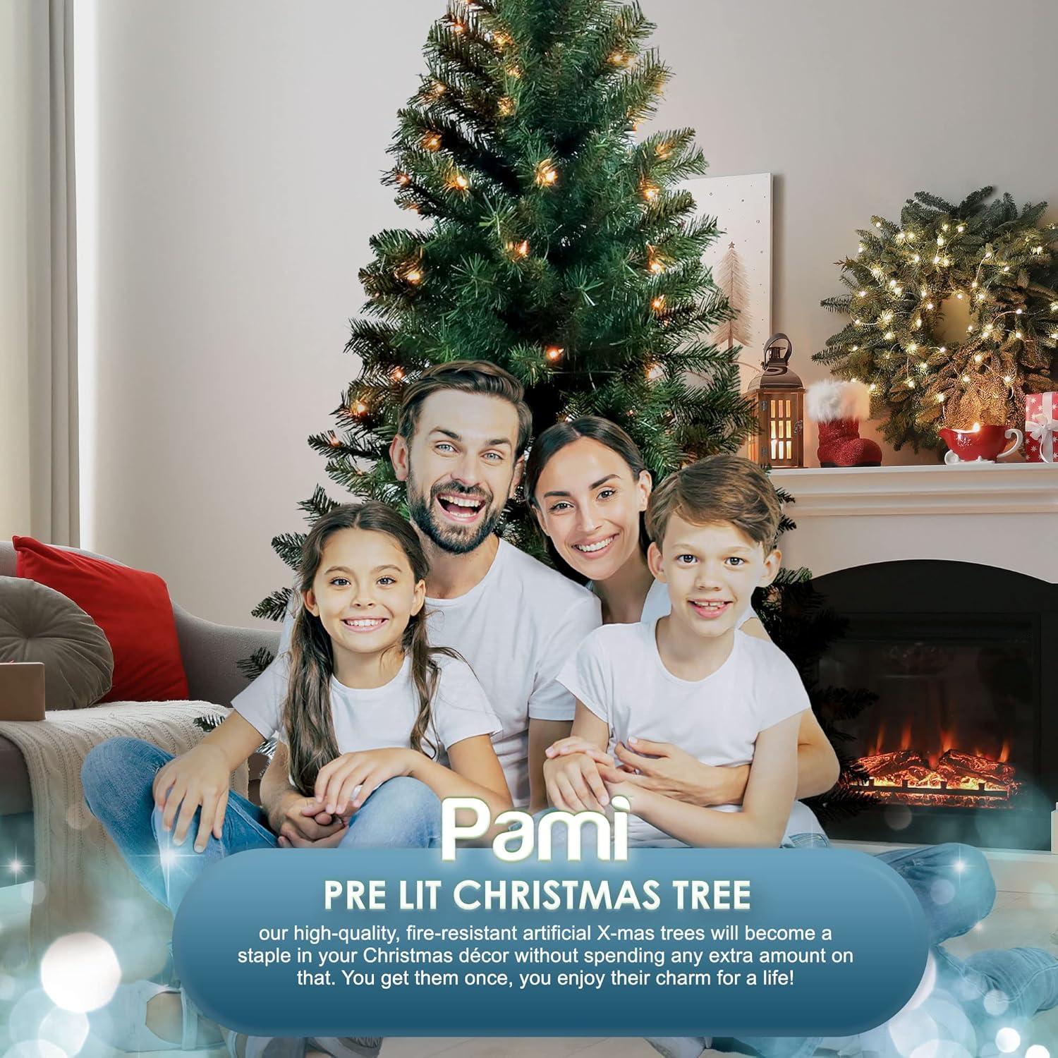 imagePAMI Artificial PreLit Christmas Tree 6ft Douglas Fir Tree with 600 Tips amp 200 Lights Green Christmas Tree with Metal Stand EasyAssembly FoldUp Realistic Xmas Tree for Holiday Home Dcor