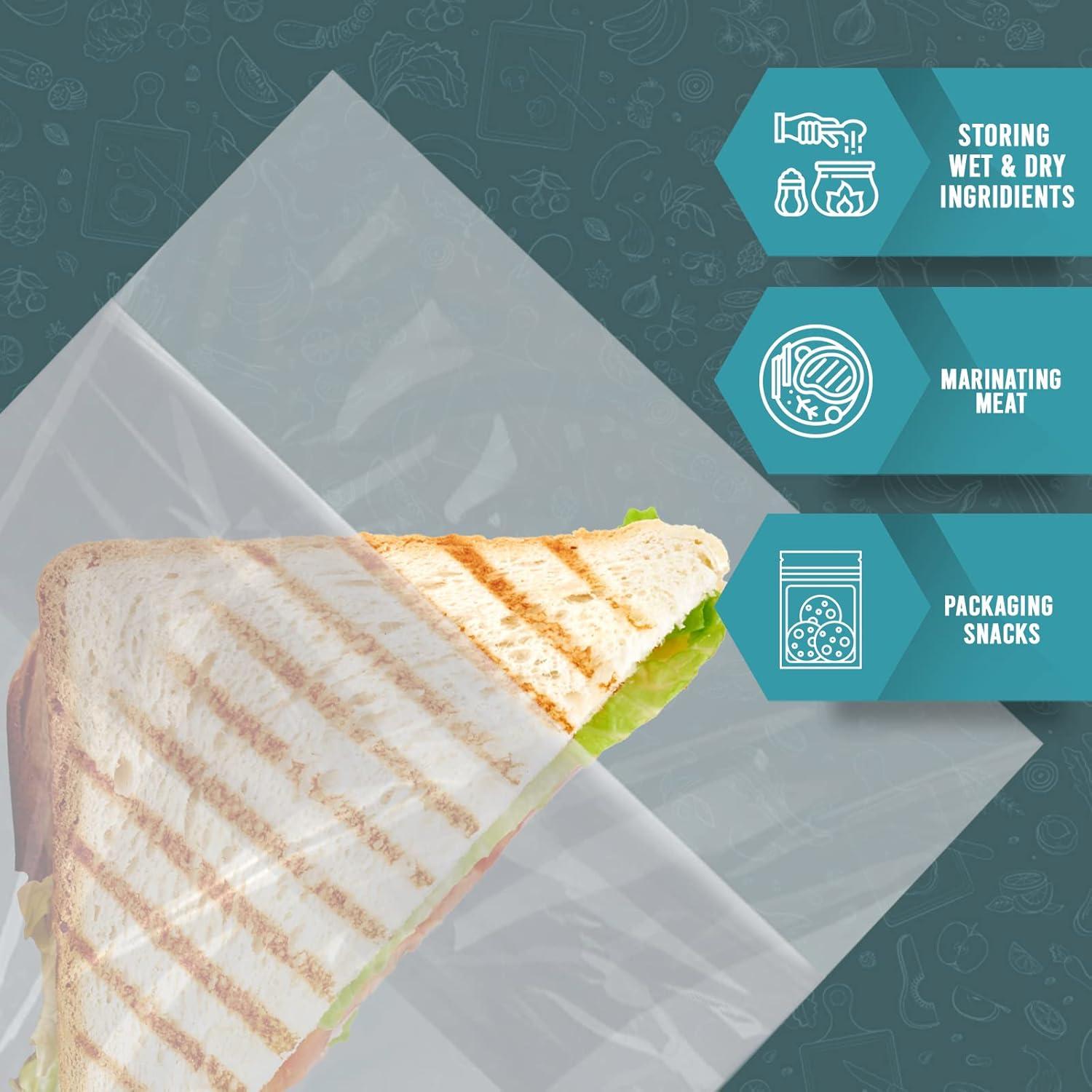 imagePAMI Fold Top Sandwich Bags 200 Pieces Disposable Plastic Sandwich Bags No Zipper Easy Open Fold Top Baggies for Lunch Snacks Fruits