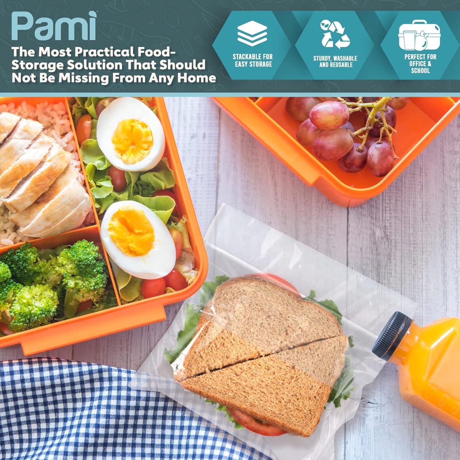 imagePAMI Fold Top Sandwich Bags 200 Pieces Disposable Plastic Sandwich Bags No Zipper Easy Open Fold Top Baggies for Lunch Snacks Fruits