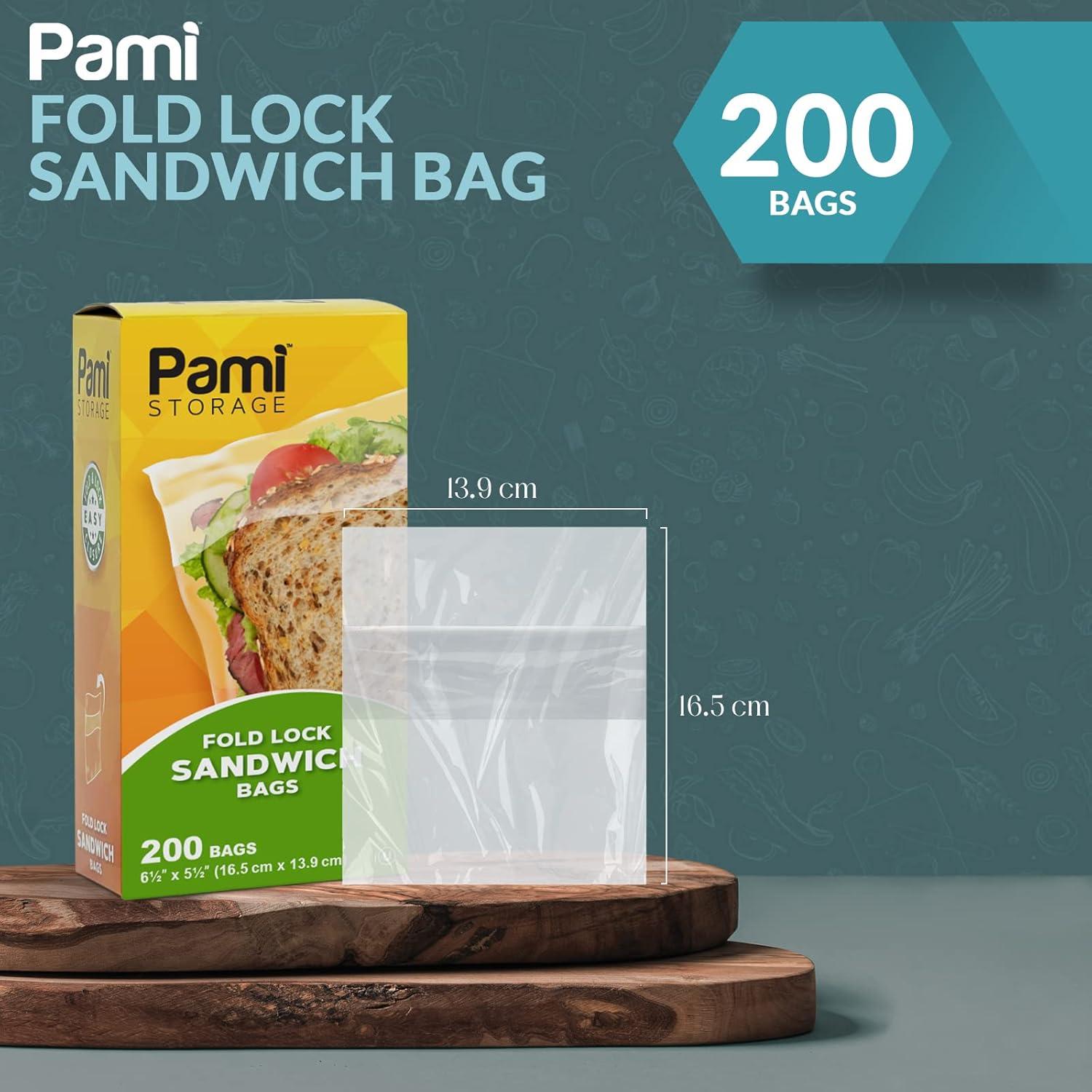 imagePAMI Fold Top Sandwich Bags 200 Pieces Disposable Plastic Sandwich Bags No Zipper Easy Open Fold Top Baggies for Lunch Snacks Fruits