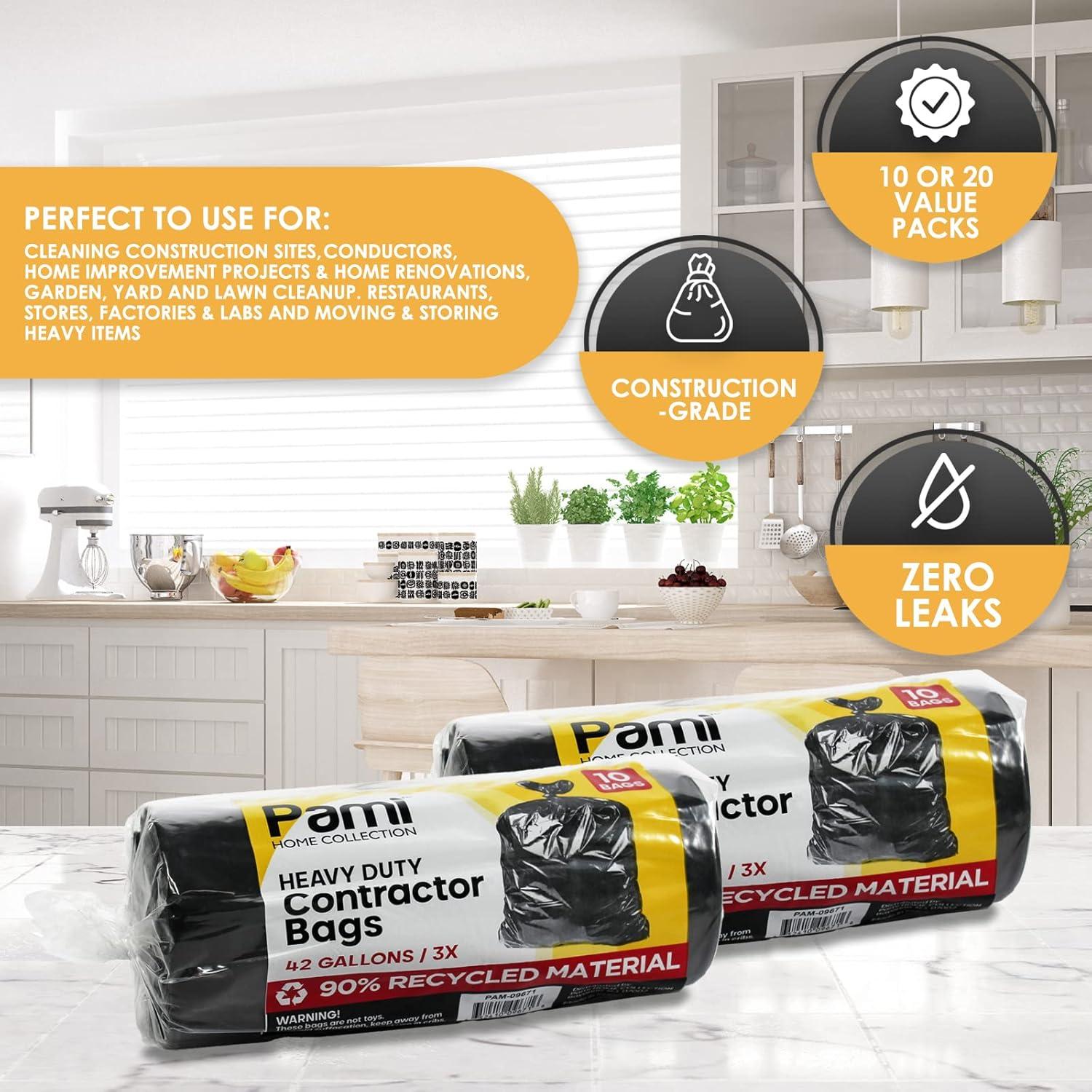 imagePAMI Heavy Duty 42 Gallon Contractor Garbage Bags Tear Resistant Construction Bags Made from 90 Recycled Materials 20 Count Black10