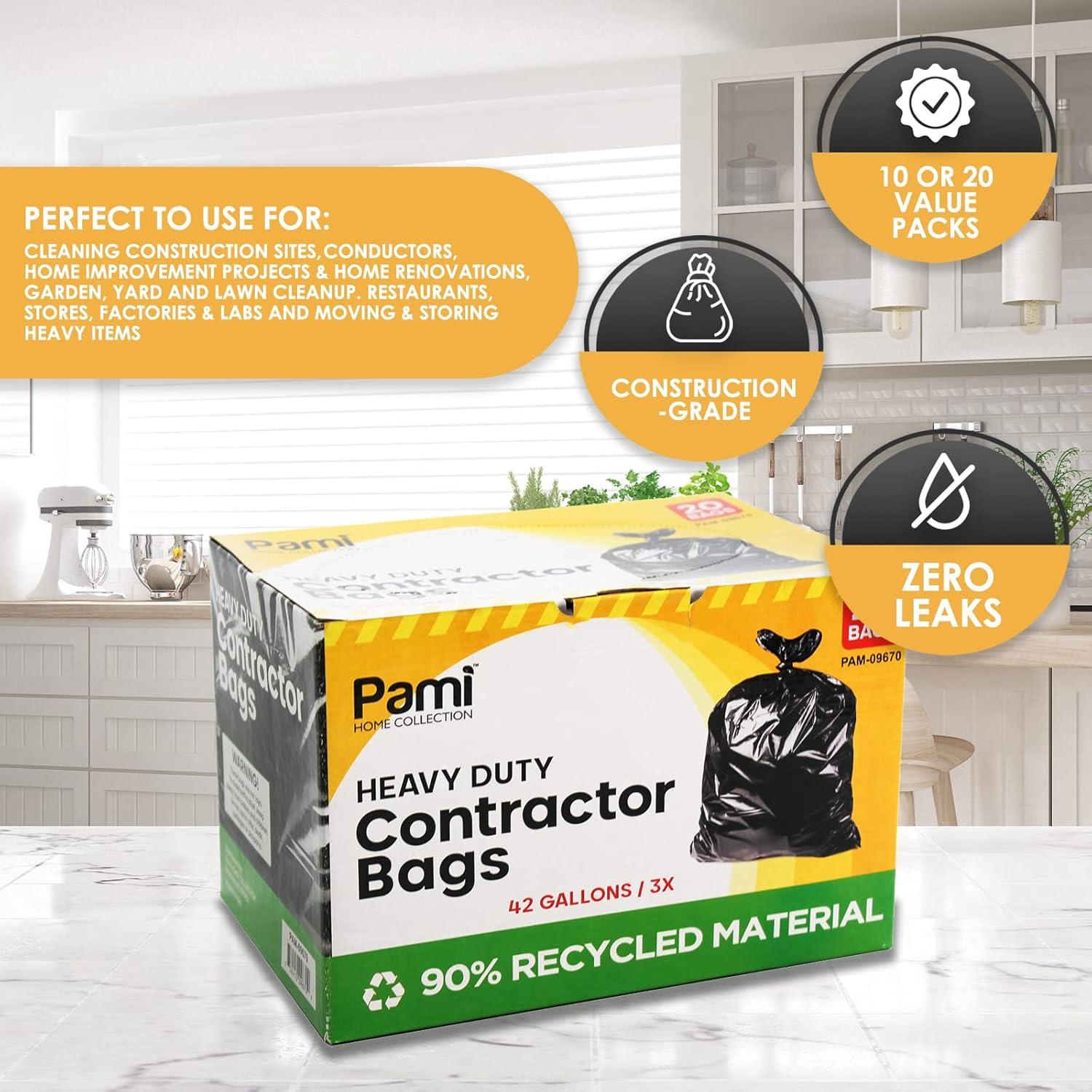 imagePAMI Heavy Duty 42 Gallon Contractor Garbage Bags Tear Resistant Construction Bags Made from 90 Recycled Materials 20 Count Black20