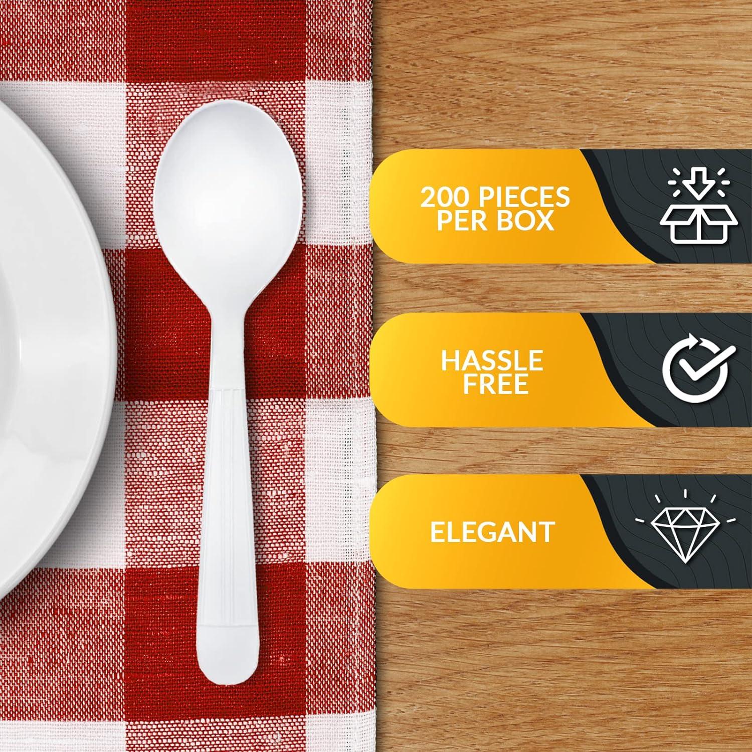imagePAMI Heavy Weight Disposable Plastic Soup Spoons 200Pack Bulk King Size Deluxe White Plastic Silverware For Parties Weddings Catering Food Stands Takeaway HeavyDuty SingleUse PartywareSoup Spoons