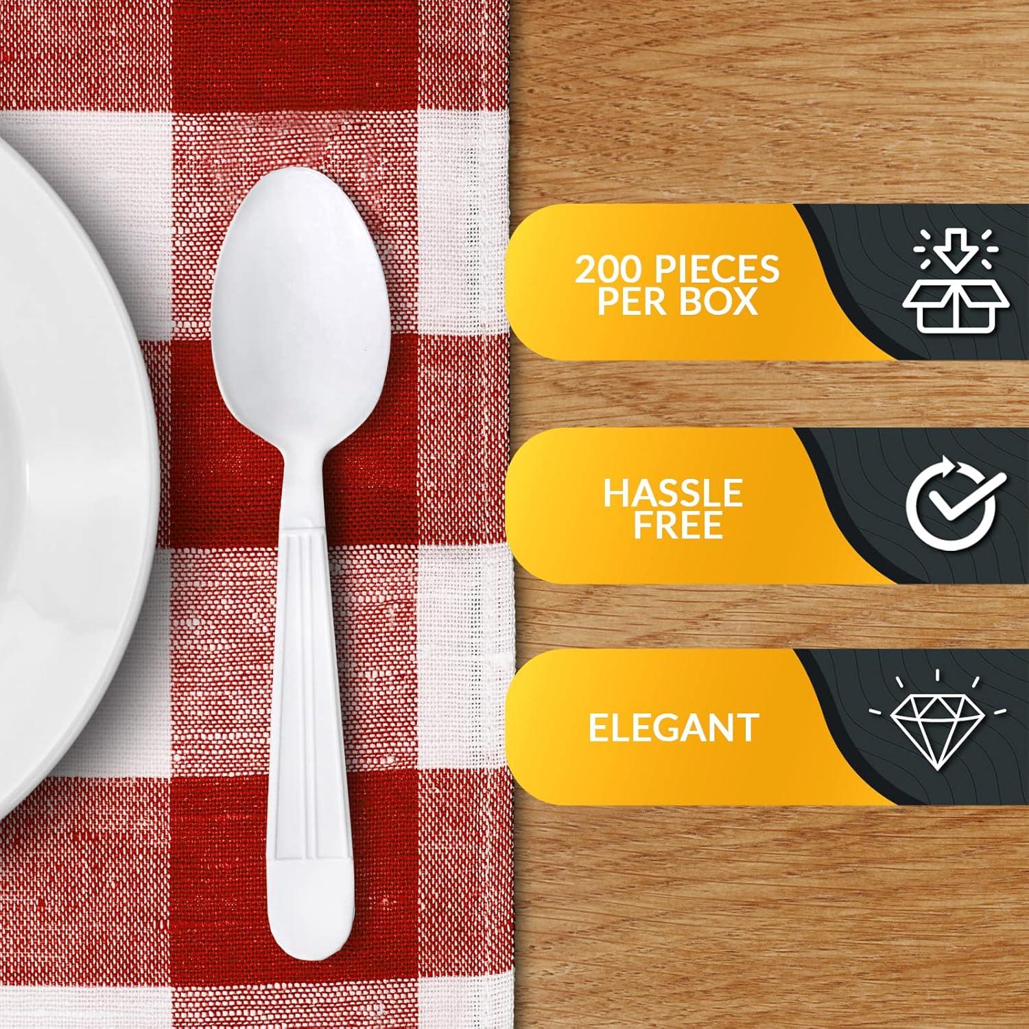 imagePAMI Heavy Weight Disposable Plastic Soup Spoons 200Pack Bulk King Size Deluxe White Plastic Silverware For Parties Weddings Catering Food Stands Takeaway HeavyDuty SingleUse PartywareTeaspoons