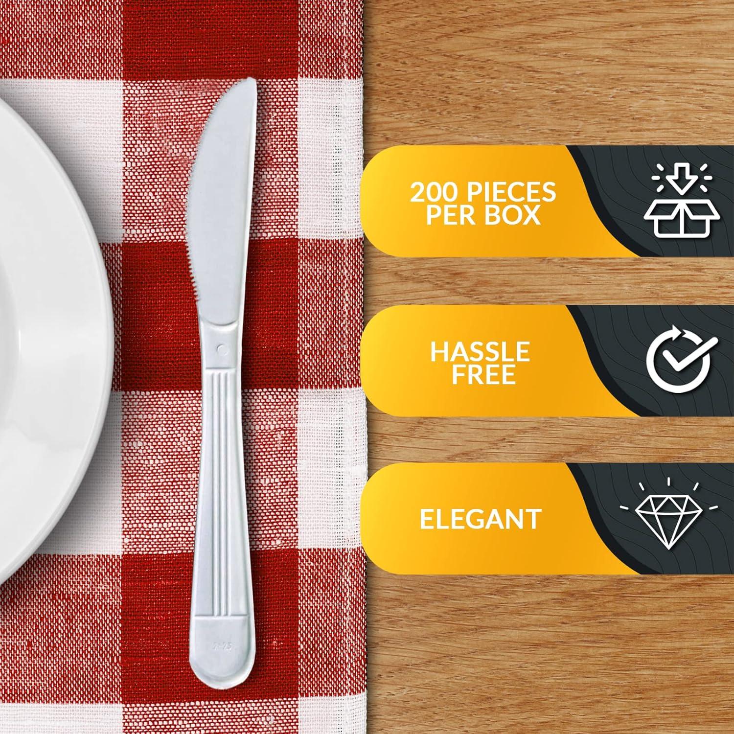 imagePAMI Heavy Weight Disposable Plastic Soup Spoons 200Pack Bulk King Size Deluxe White Plastic Silverware For Parties Weddings Catering Food Stands Takeaway HeavyDuty SingleUse PartywareKnives