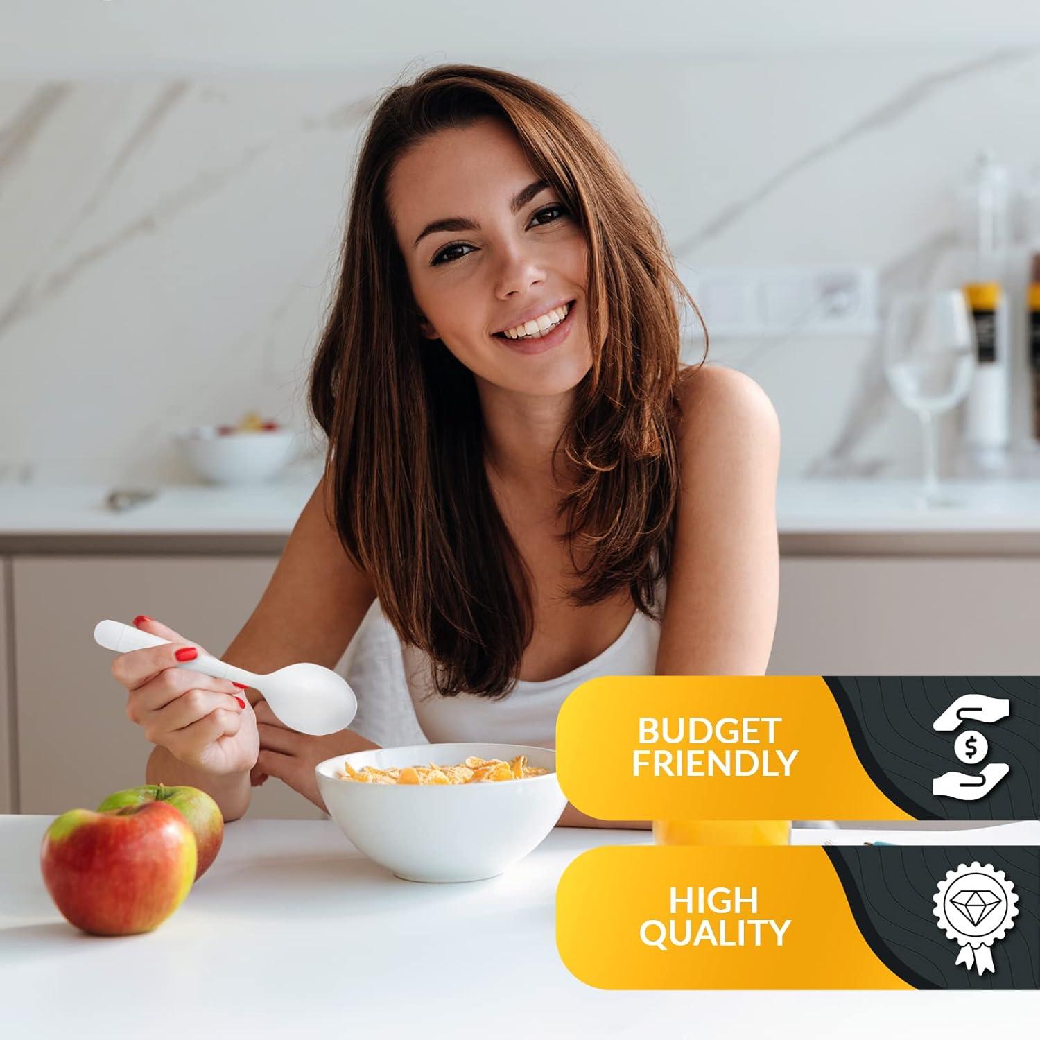 imagePAMI Heavy Weight Disposable Plastic Soup Spoons 200Pack Bulk King Size Deluxe White Plastic Silverware For Parties Weddings Catering Food Stands Takeaway HeavyDuty SingleUse PartywareSoup Spoons