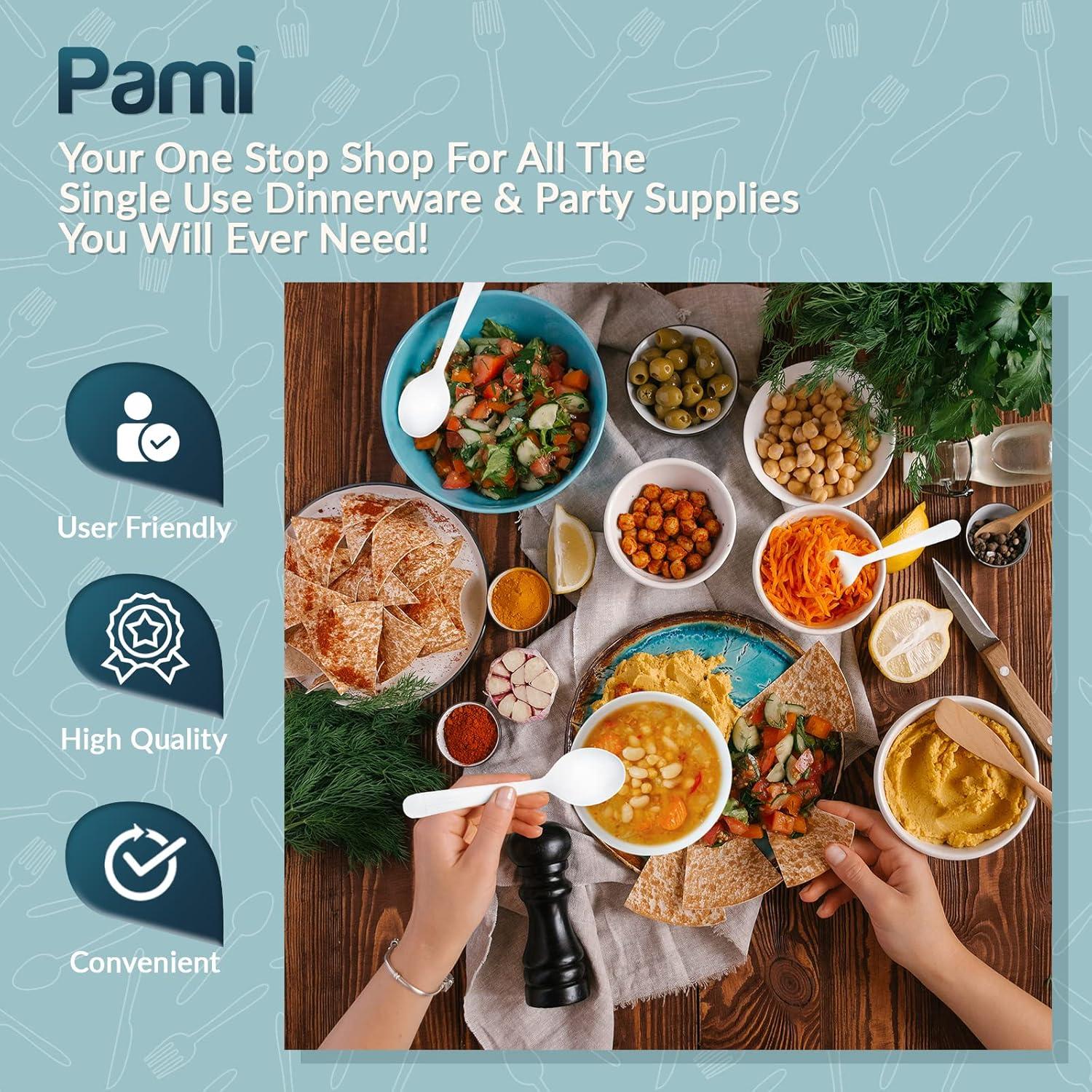 imagePAMI HeavyWeight Disposable Plastic Forks 50Pack Bulk King Size Deluxe White Plastic Silverware For Parties Weddings Catering Food Stands Takeaway HeavyDuty SingleUse Partyware ForksSoup Spoons