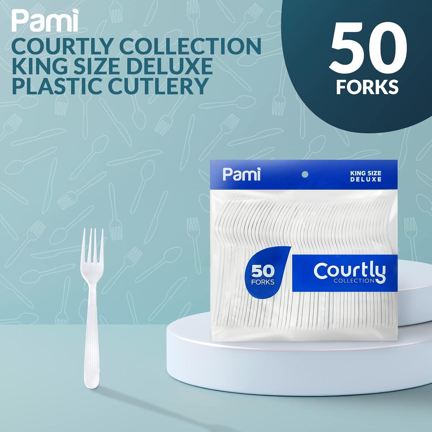 imagePAMI HeavyWeight Disposable Plastic Forks 50Pack Bulk King Size Deluxe White Plastic Silverware For Parties Weddings Catering Food Stands Takeaway HeavyDuty SingleUse Partyware ForksForks