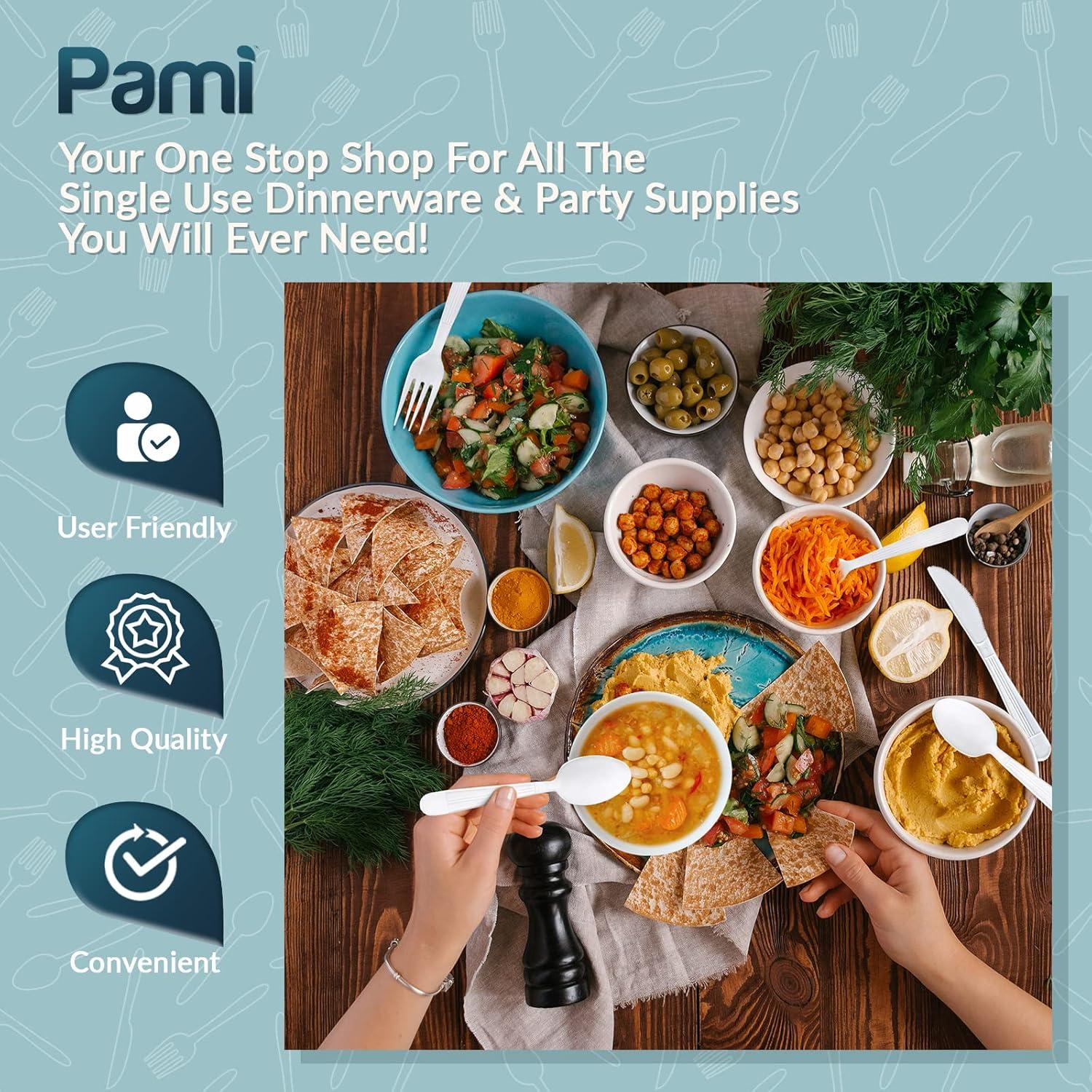 imagePAMI HeavyWeight Disposable Plastic Forks 50Pack Bulk King Size Deluxe White Plastic Silverware For Parties Weddings Catering Food Stands Takeaway HeavyDuty SingleUse Partyware ForksCombo Set ForksTeaspoonsKnives