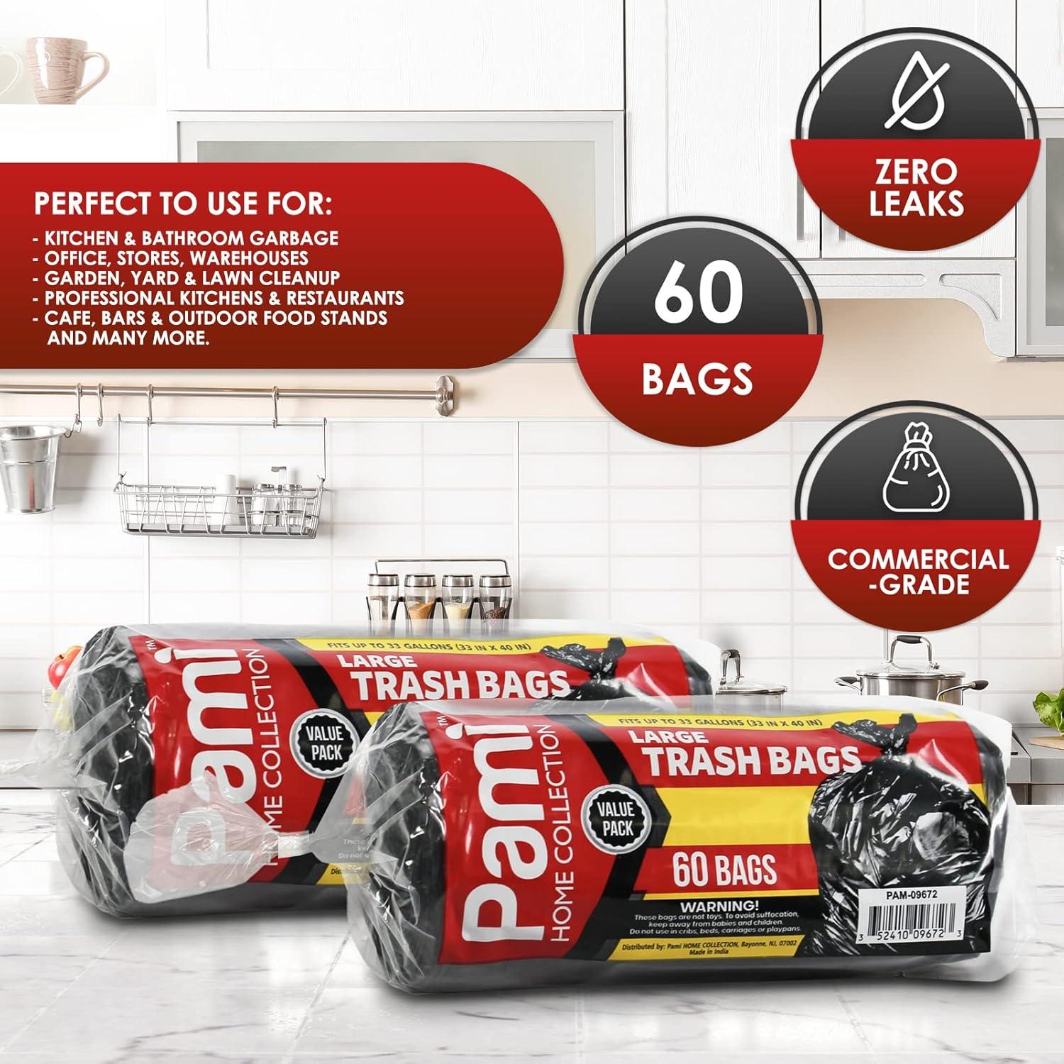 imagePAMI Large 33Gallon ScentFree Trash Bags 60Pack Black