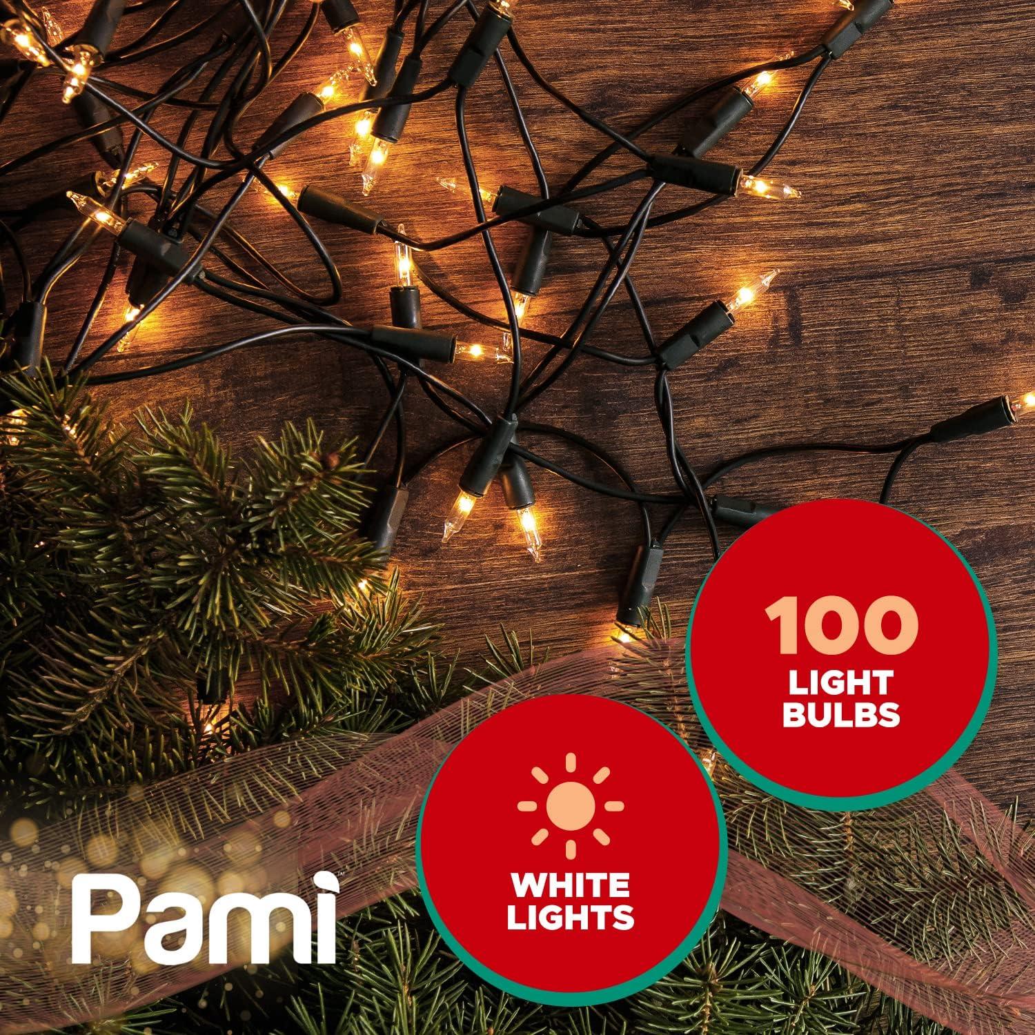 imagePAMI White Christmas Tree Lights with Green Wire 100 Light Set Clear Christmas String Lights for Indoors amp Outdoors Plugin Xmas Lights for Holiday Decor Wedding Diwali Halloween Parties