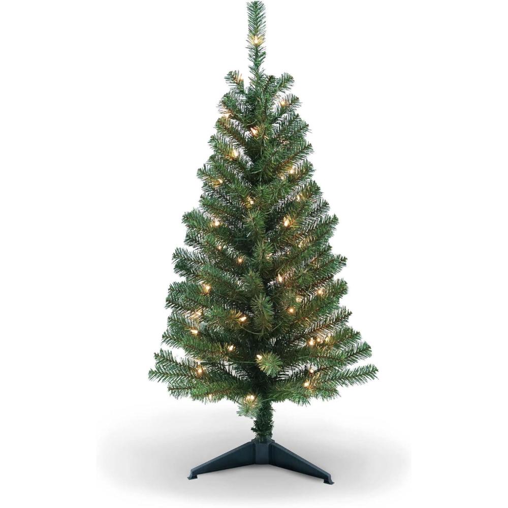 imagePAMI Artificial PreLit Christmas Tree 4ft Fraser Fir Tree with 98 Tips amp 50 Lights Green Fake Christmas Tree with Metal Stand EasyAssembly FoldUp Realistic Xmas Tree for Holiday Home Dcor