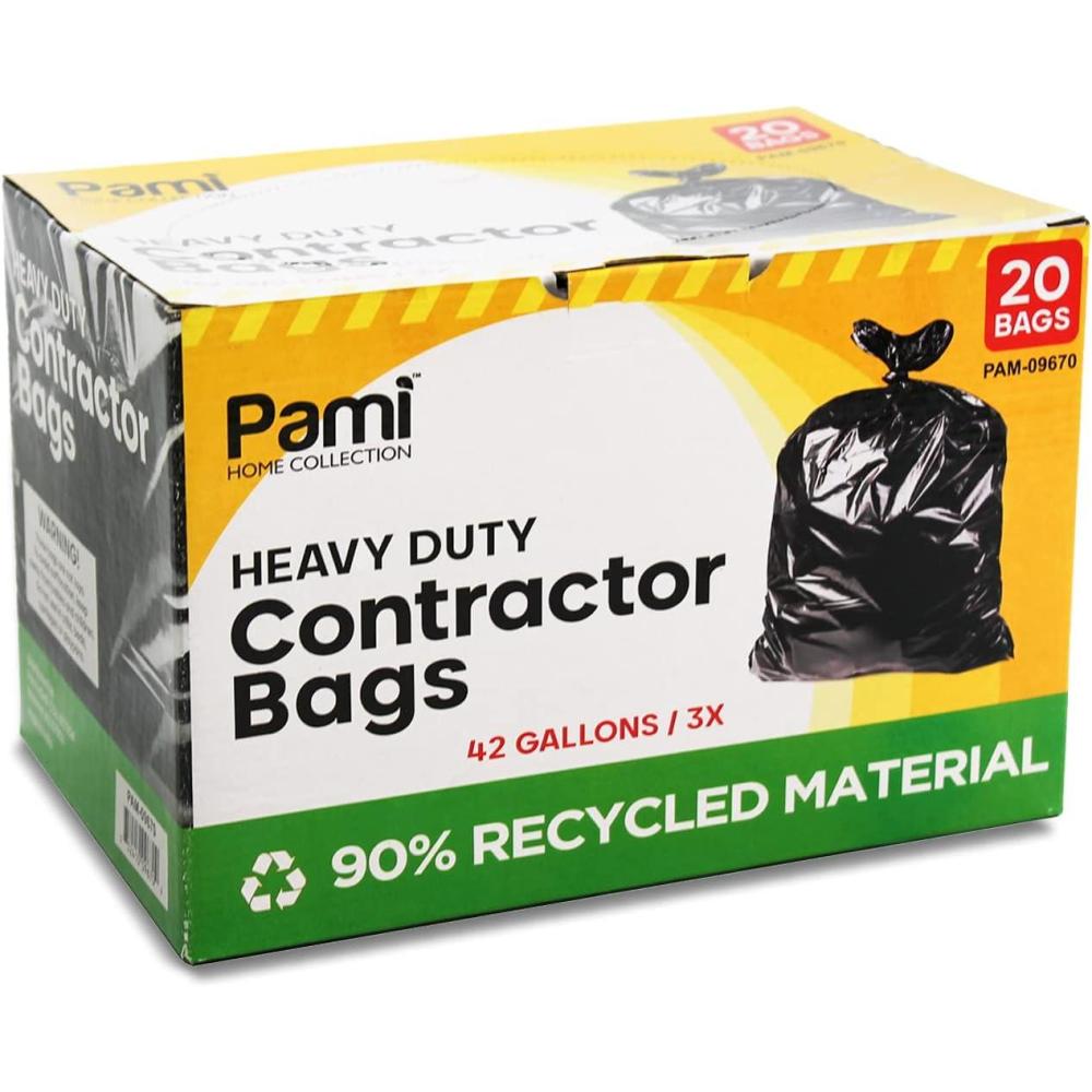 imagePAMI Heavy Duty 42 Gallon Contractor Garbage Bags Tear Resistant Construction Bags Made from 90 Recycled Materials 20 Count Black20