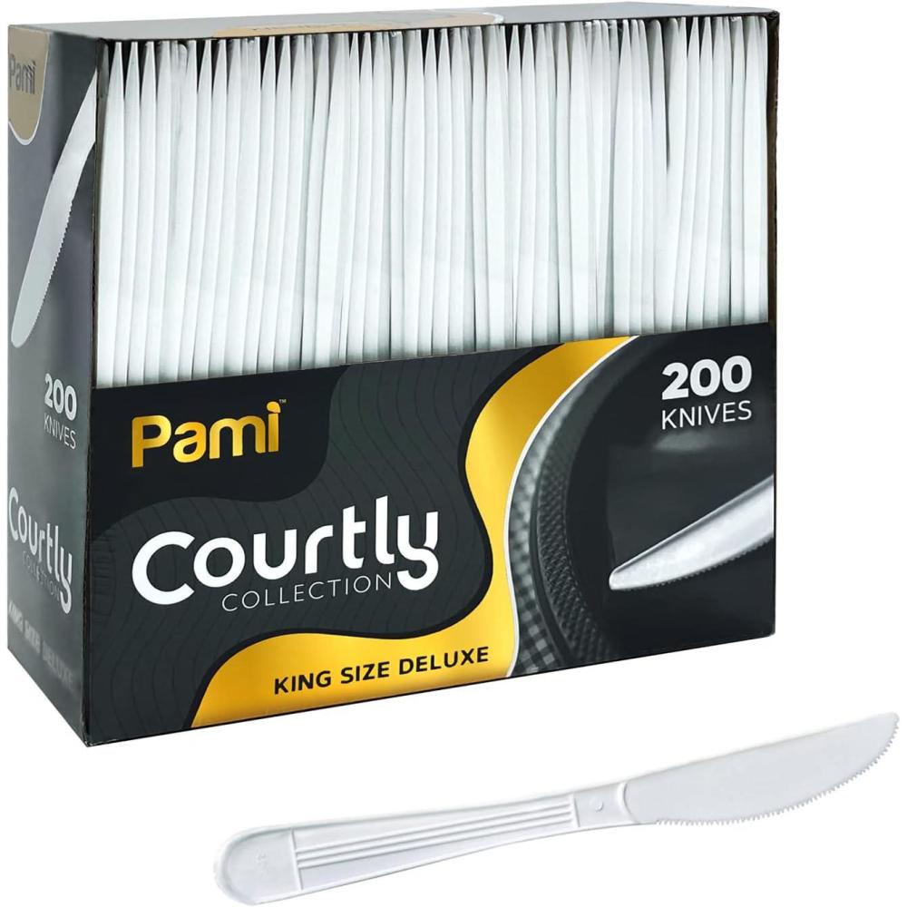imagePAMI Heavy Weight Disposable Plastic Soup Spoons 200Pack Bulk King Size Deluxe White Plastic Silverware For Parties Weddings Catering Food Stands Takeaway HeavyDuty SingleUse PartywareKnives