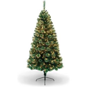 Artificial Pre-Lit Christmas Tree By PAMI- 7ft Fraser Fir Tree With 648 Tips & 500 Lights- Green Fake Christmas Tree With Metal Stand- Easy-Assembly, Fold-Up Realistic Xmas Tree For Holiday Home Décor