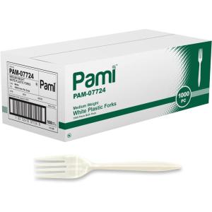 PAMI 1000 Plastic Soup Spoons Bulk Disposable White Medium Weight Durable Single-Use Cutlery for Parties Catering Food Service(Forks)