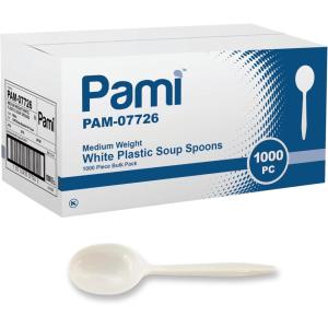 PAMI 1000 Plastic Soup Spoons Bulk Disposable White Medium Weight Durable Single-Use Cutlery for Parties Catering Food Service(Soup Spoons)