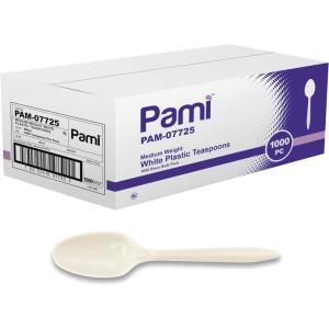 PAMI 1000 Plastic Soup Spoons Bulk Disposable White Medium Weight Durable Single-Use Cutlery for Parties Catering Food Service(Teaspoons)
