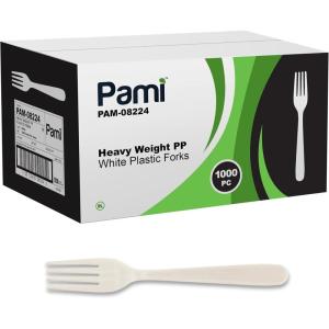 PAMI 1000-Pack Durable Heavy Weight Disposable Plastic Cutlery for Parties Weddings Catering (Knives Regular White)(Forks)