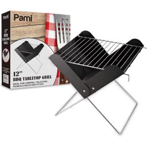 PAMI 12” Portable BBQ Tabletop Charcoal Grill – With Folding Legs For Backyard Patio, Camping, Tailgating & Picnics- Lightweight Metal Outdoor Cooking Grill For Steaks, Chicken, Veggies(12” Rectangle Tabletop Grill [Black])