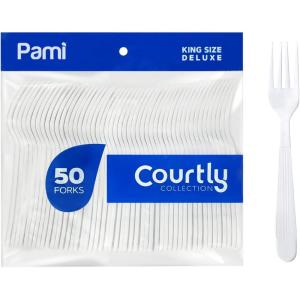 PAMI Heavy-Weight Disposable Plastic Forks [50-Pack] – Bulk King Size Deluxe White Plastic Silverware For Parties, Weddings, Catering Food Stands, Takeaway- Heavy-Duty Single-Use Partyware Forks(Forks)