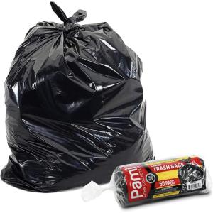 PAMI Large 33-Gallon Scent-Free Trash Bags, 60-Pack, Black