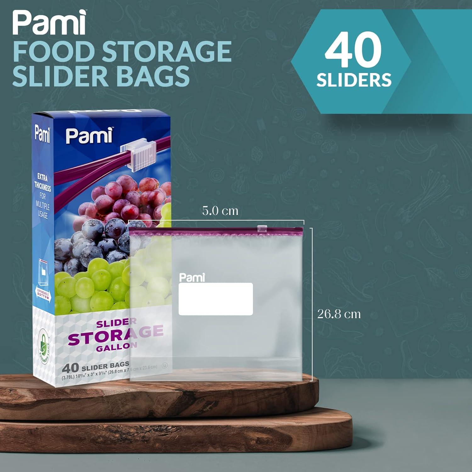 imagePAMI Thick Leakproof Reusable Slider Zipper Food Storage Bags for Pantry and Freezer with Expandable Base and WriteOn Label Quart 50 Clear40
