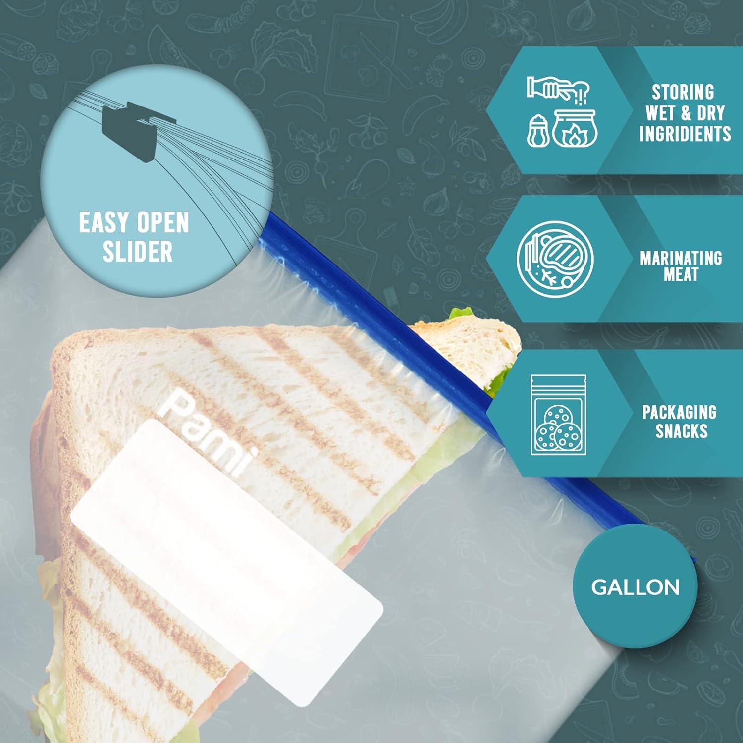 imagePAMI Slider Gallon Freezer Bags 40 Pack Leakproof FreshnessLock FoodSafe Storage with Expandable Bottom