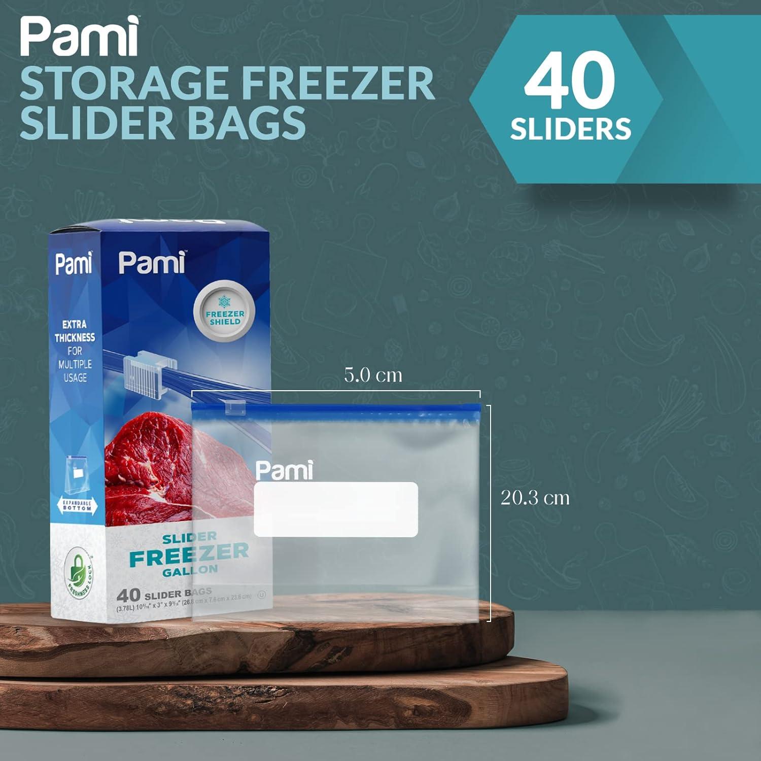 imagePAMI Slider Gallon Freezer Bags 40 Pack Leakproof FreshnessLock FoodSafe Storage with Expandable Bottom